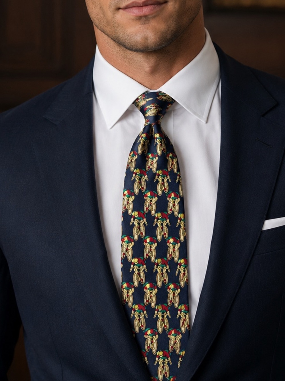 Allyn “Cycling” Novelty Silk Tie Vintage Bicycle Racing Necktie Made in USA